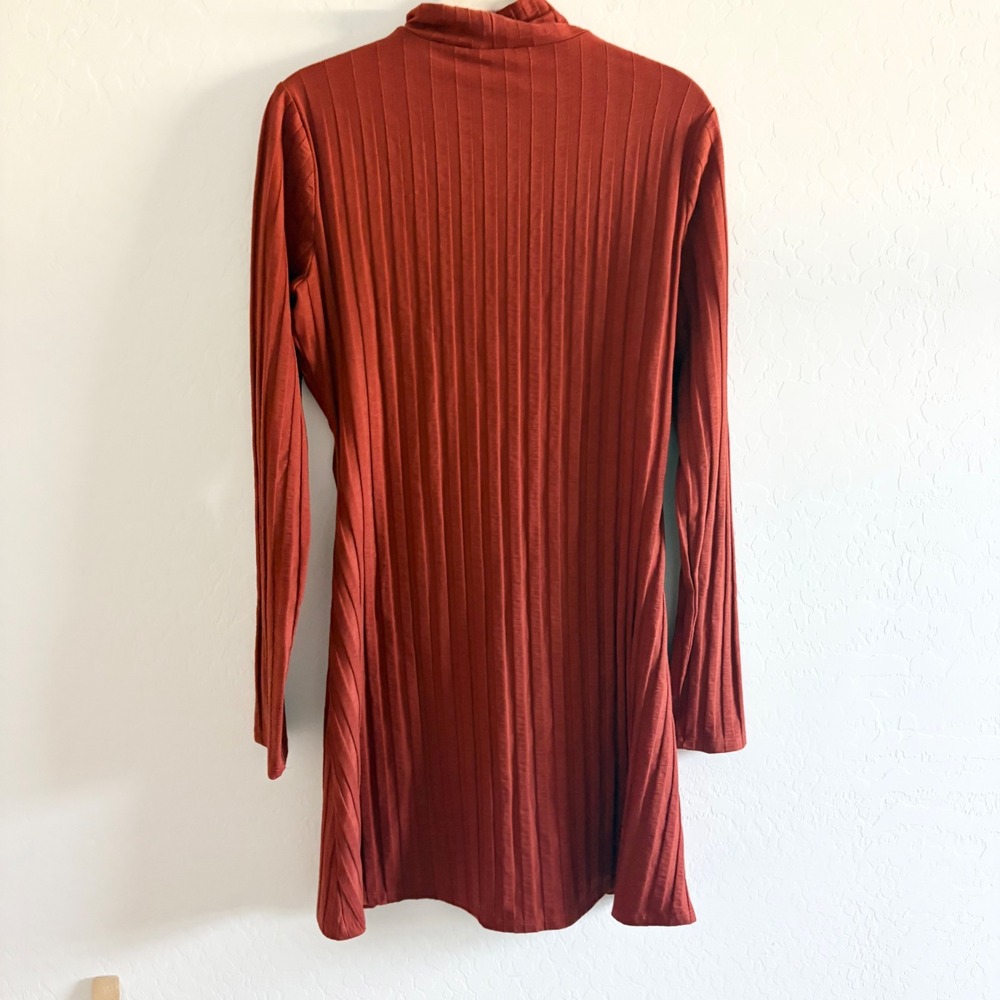 Reformation Libra Knit Dress XL Oxide Rust Ribbed Mock Neck Long Sleeve Mini - Picture 3 of 7
